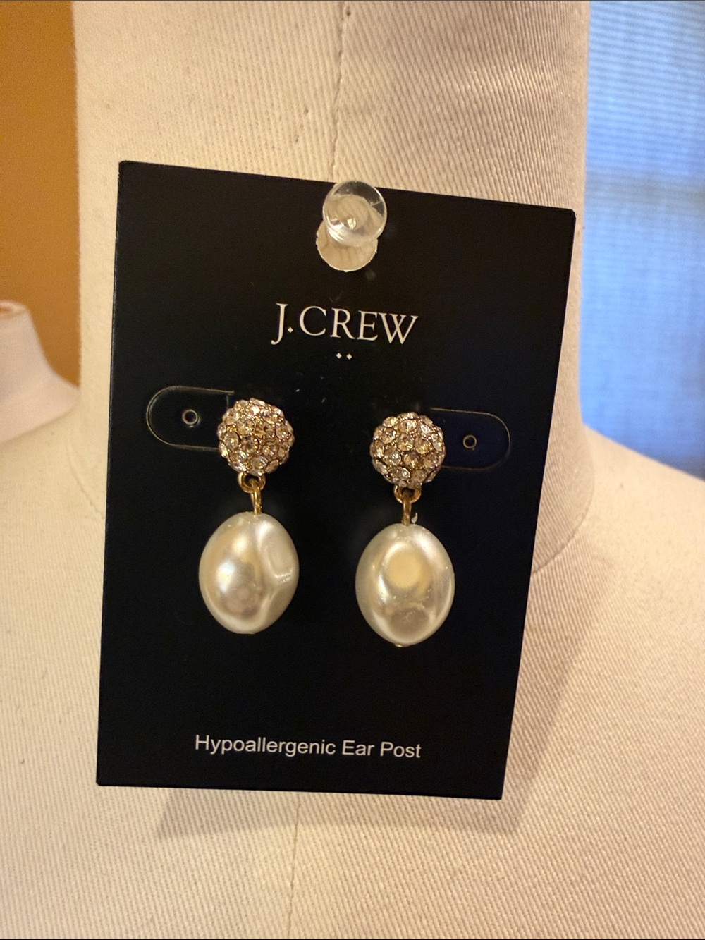 J. Crew Factory Gold Pavé Studs with Ivory Pearl Drops